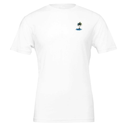 weißes Sommer T-Shirt aus weicher Baumwolle mit kleinem Palmen-Print für Strand und Beach Party