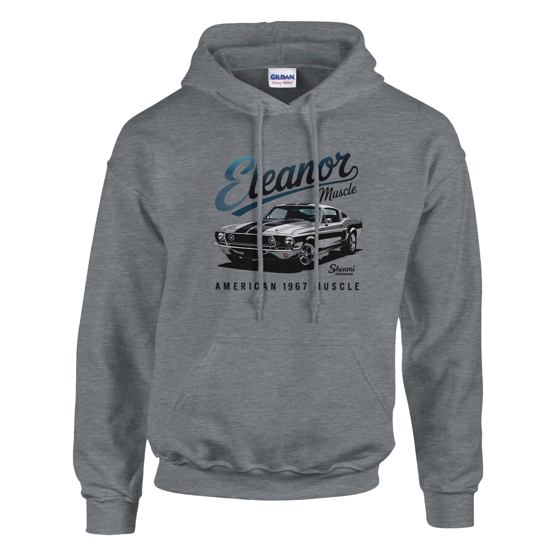 Grey Eleanor Hoodie with vintage American 1967 muscle car graphic for men and women