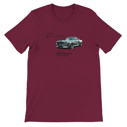Eleanor Lieblings T-Shirt aus 100% Baumwolle mit amerikanischem Muscle Car Druck, Unisex Passform, weiches Sommer Shirt in Bordeauxrot.