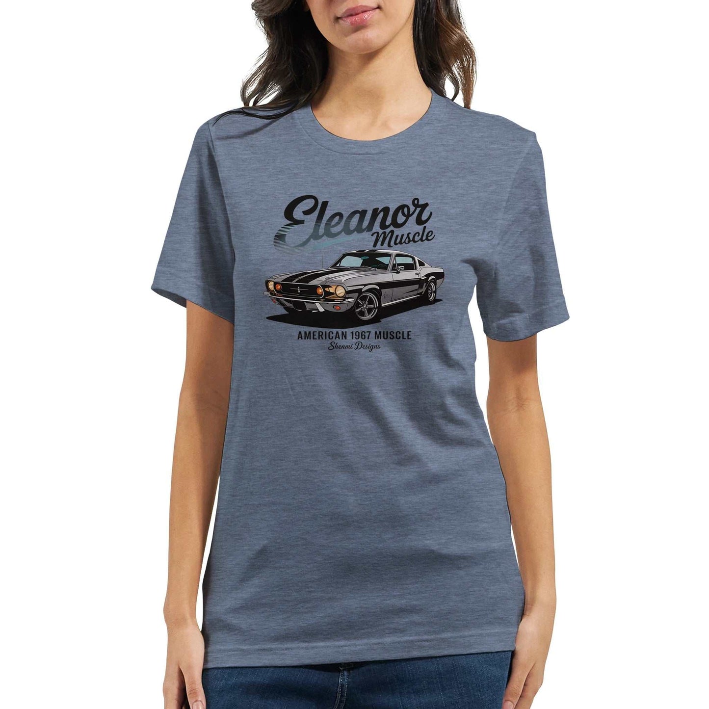 unisex eleanor mustang auto t-shirt in blau mit muscle car design, weicher und robuster baumwollstoff