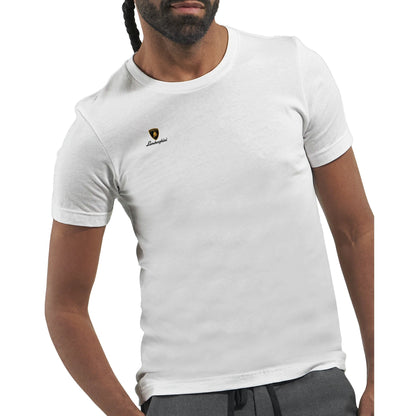 weißes Lamborghini Design T-Shirt für Herren und Damen mit hochwertigem Stoff und Logo auf der Brust
