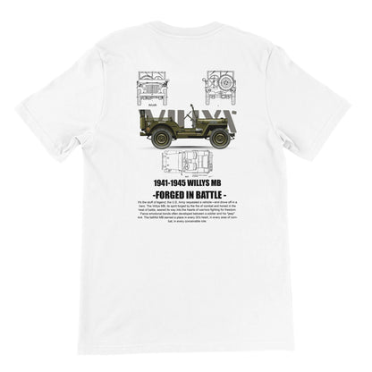 Weißes Willys Jeep T-Shirt mit Vintage-Grafik und technischem Design für Offroad-Fans