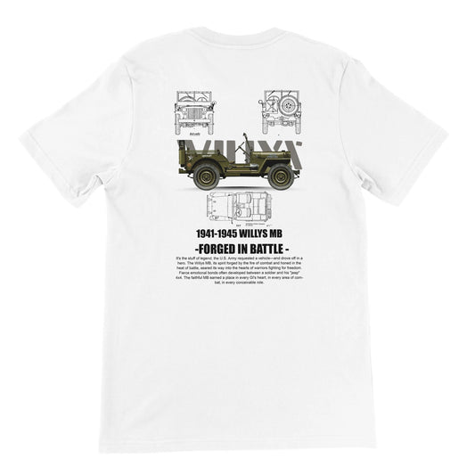 Weißes Willys Jeep T-Shirt mit Vintage-Grafik und technischem Design für Offroad-Fans