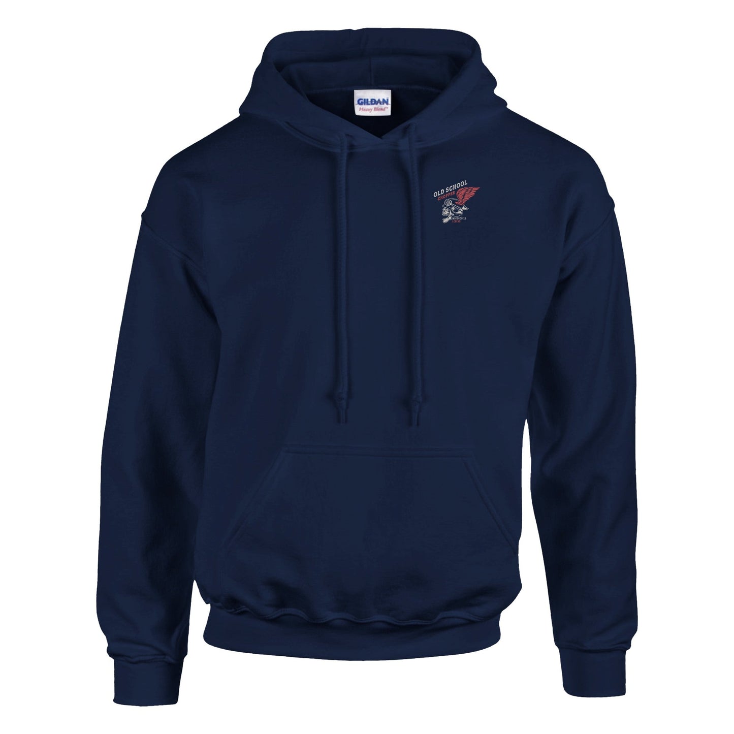 men's navy rocker biker hoodie with double-lined hood and soft cotton-polyester blend