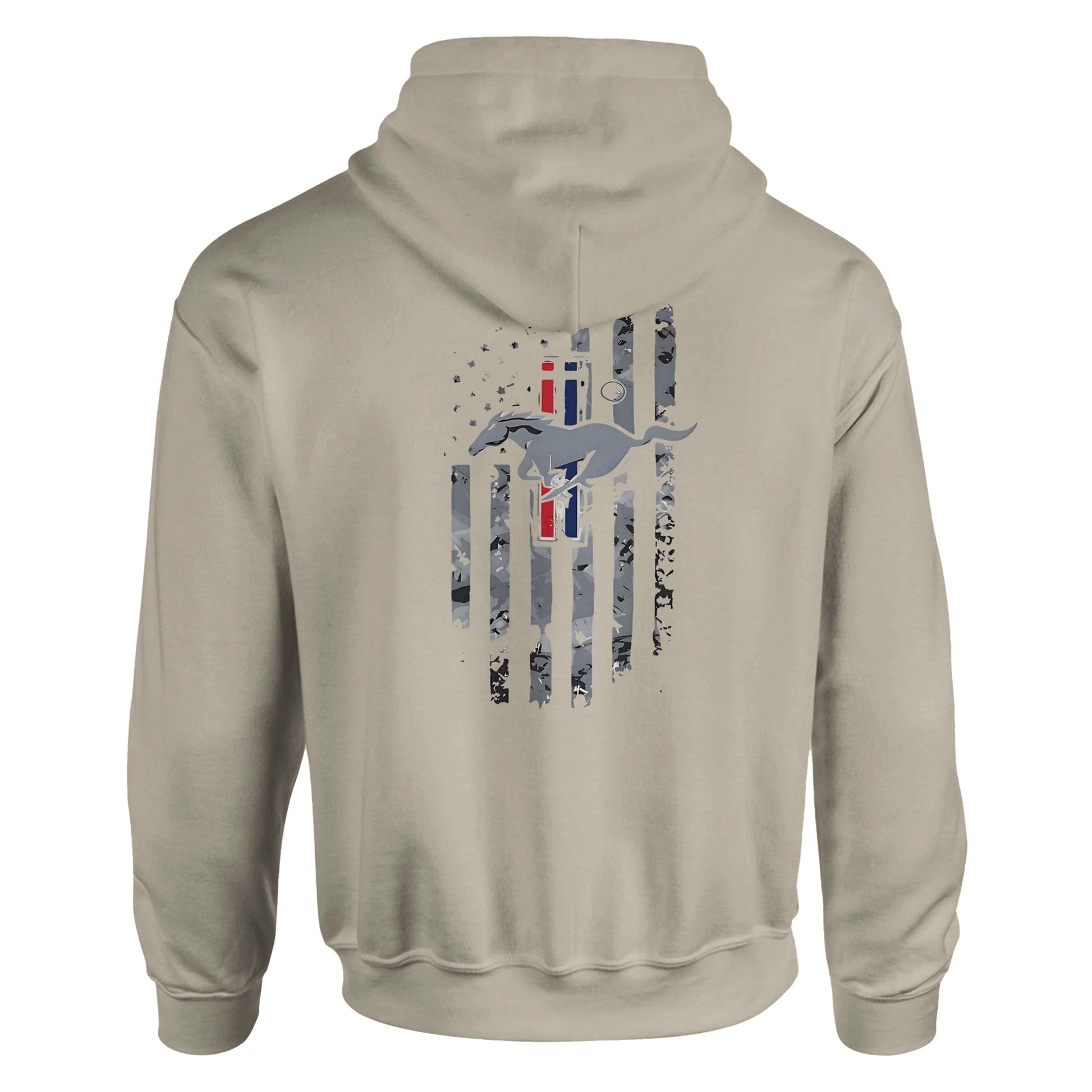 Stylish unisex hoodie for car lovers with Mustang-themed graphic on back in neutral color