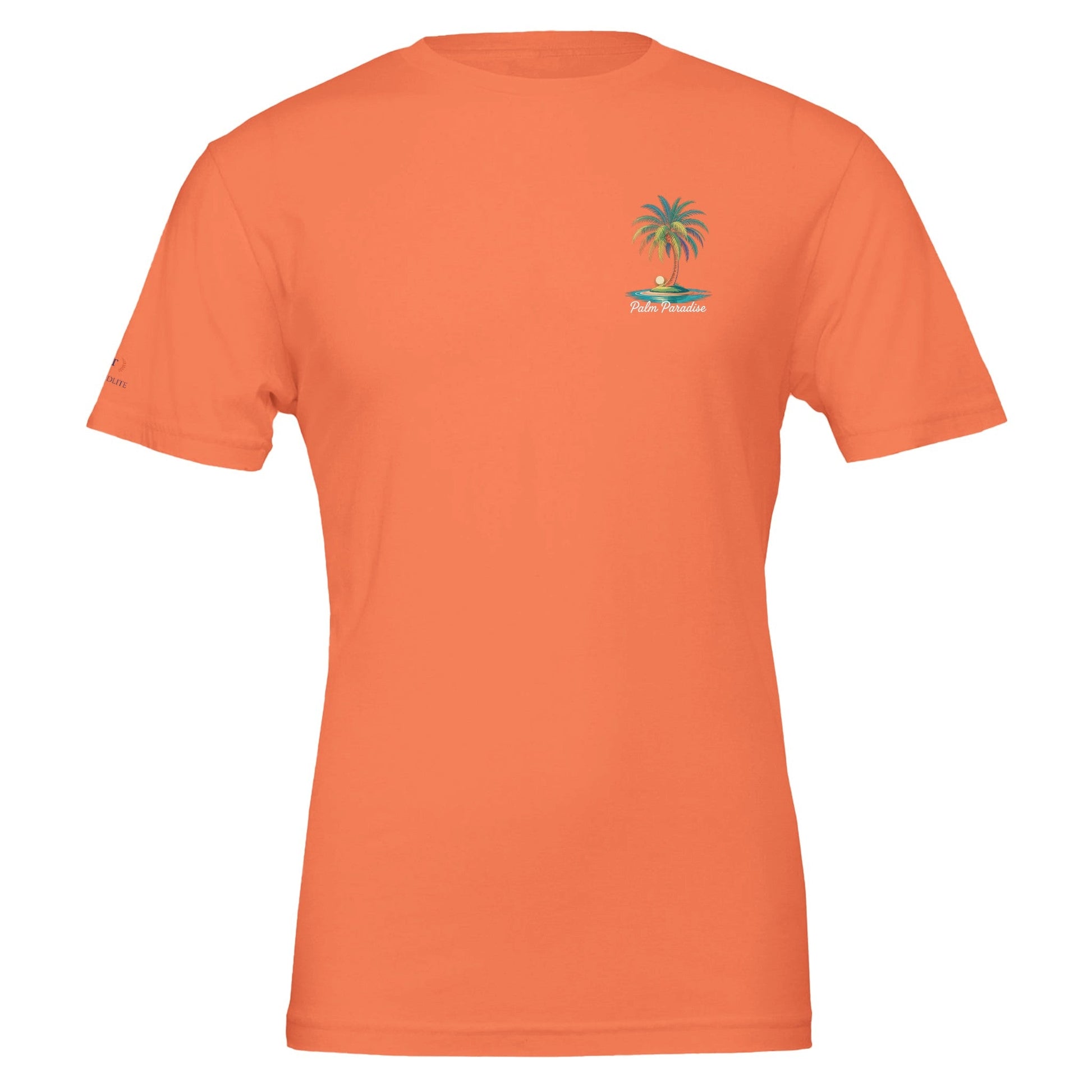 Orange Unisex Sommer T-Shirt mit kleinem Palme-Stranddesign, weich und umweltfreundlich