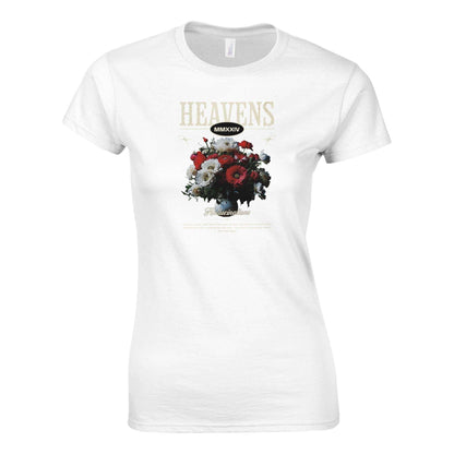 Weißes Heavens Crewneck T-shirt Streetwear Damen T-Shirt mit Blumenmotiv aus weicher Bio-Baumwolle, semi-fitted Schnitt und strapazierfähigen Nähten