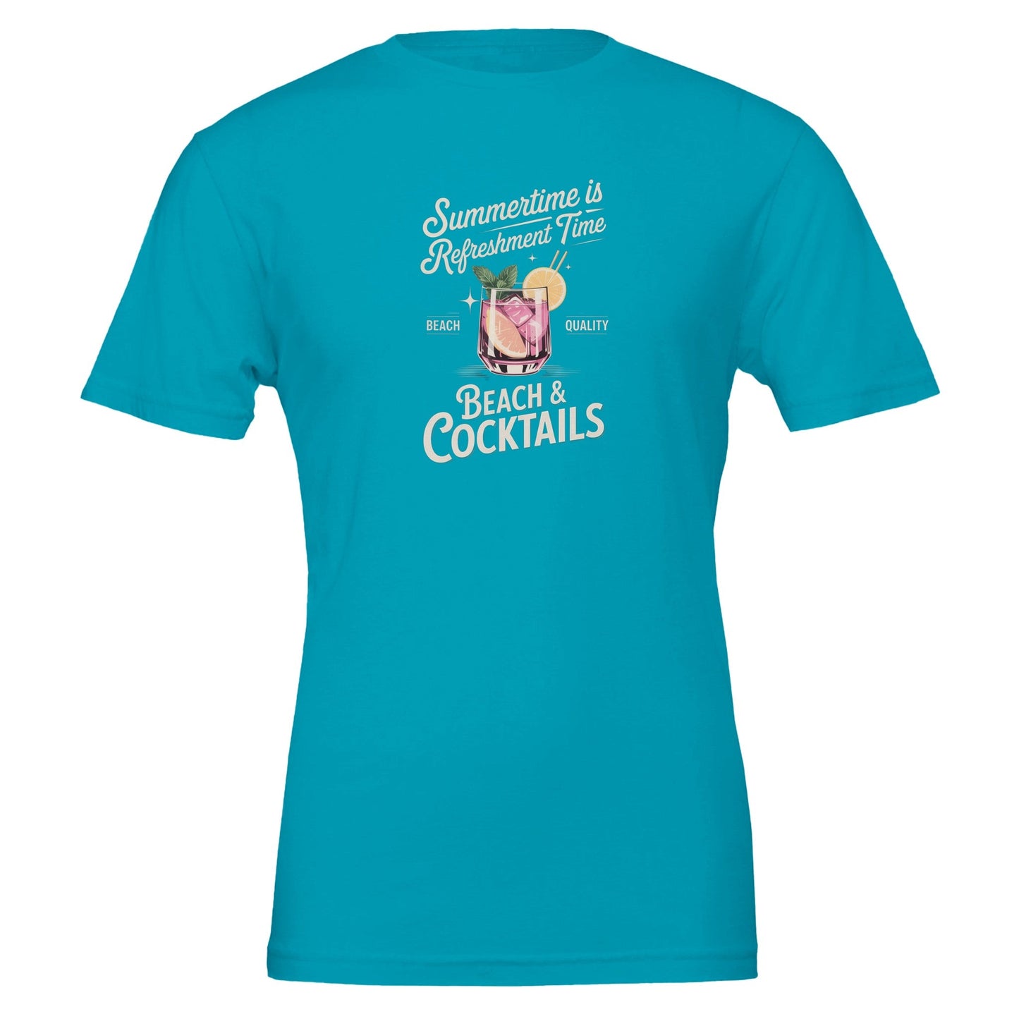 premium sommer cocktail t-shirt aus weicher, nachhaltiger baumwolle mit sommerlichem cocktail-motiv und unisex passform.