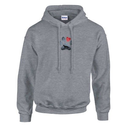 Grau melierter Hunde Liebhaber Hoodie mit Schäferhund Pfoten- und Herzmotiv, aus Baumwoll-Polyester-Mischgewebe, bequemer Kapuzenpullover