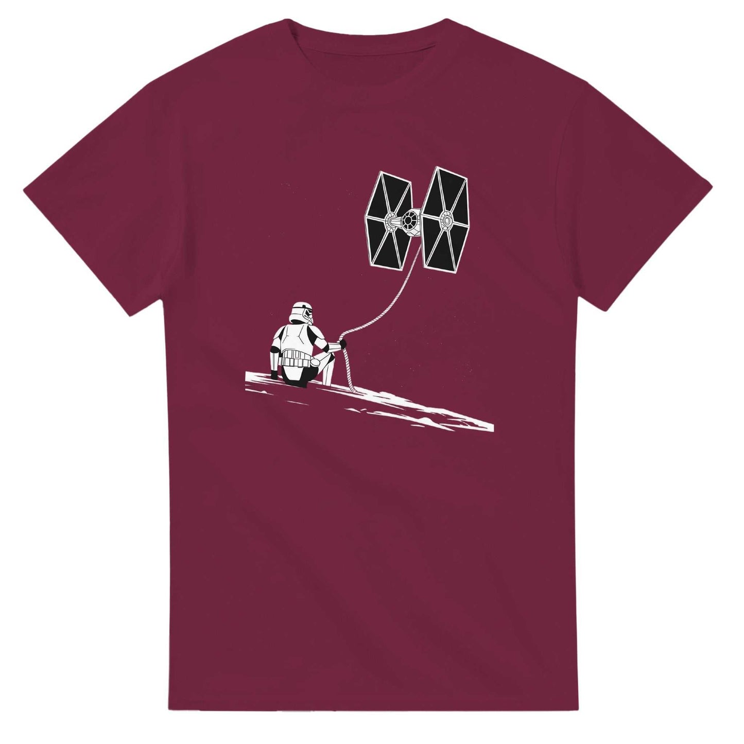 bordeauxfarbenes star wars fan t-shirt aus schwerer baumwolle mit klassischem schnitt und stormtrooper-tie-fighter-motiv