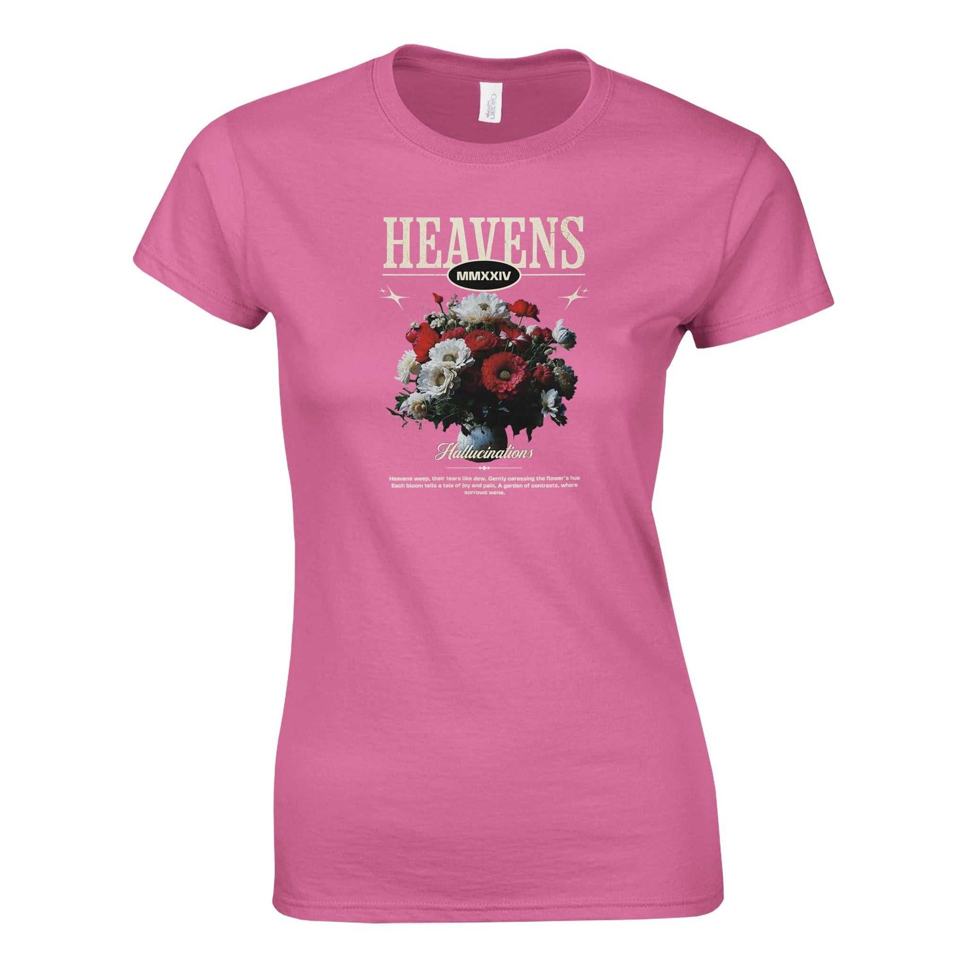 Damen Heavens Crewneck T-shirt Streetwear in Rosa mit Blumenmotiv und hochwertiger Baumwolle