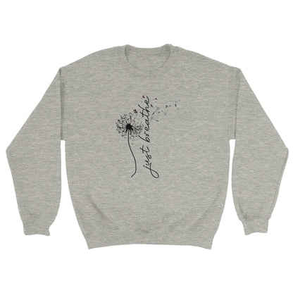 graues Sweatshirt Entspannungs Pullover aus Baumwollpoly-Mischung mit "just breathe" Druck