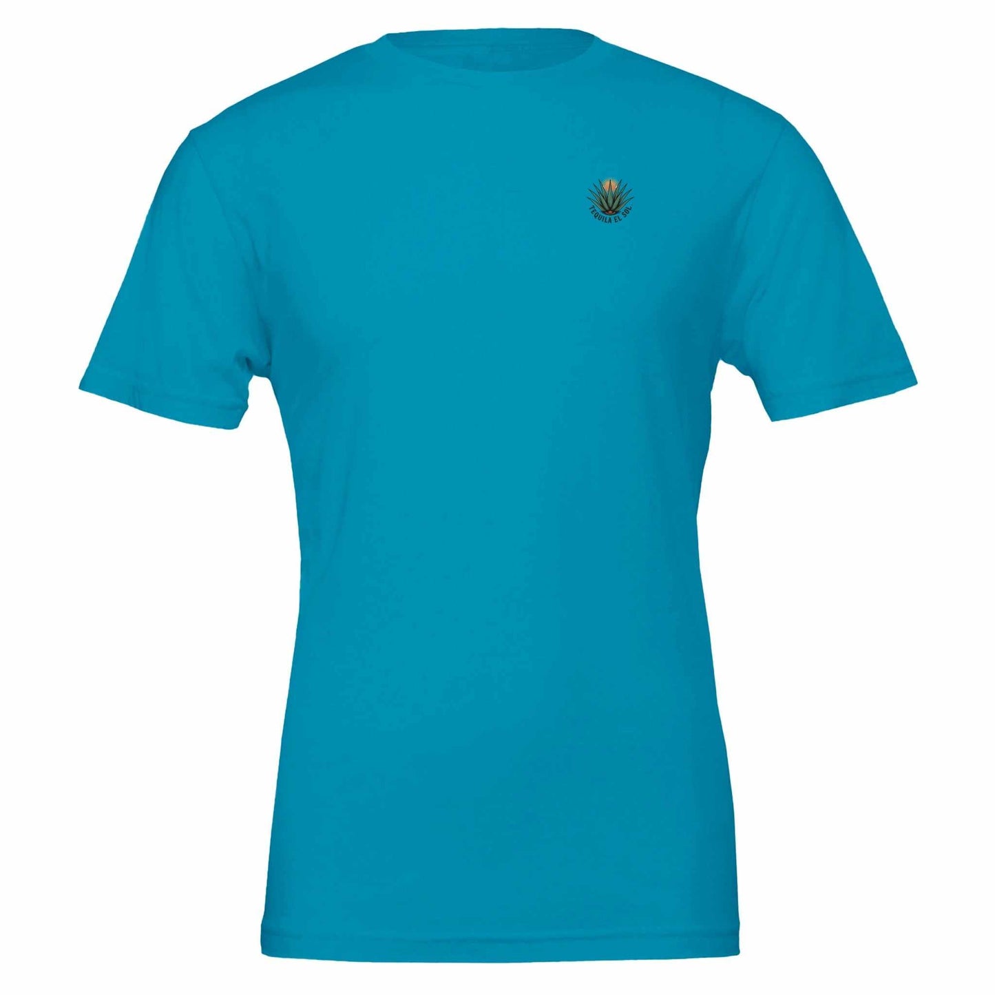 teal unisex tequila sommer t-shirt with small agave logo, soft cotton, eco-friendly, durable summer tee
