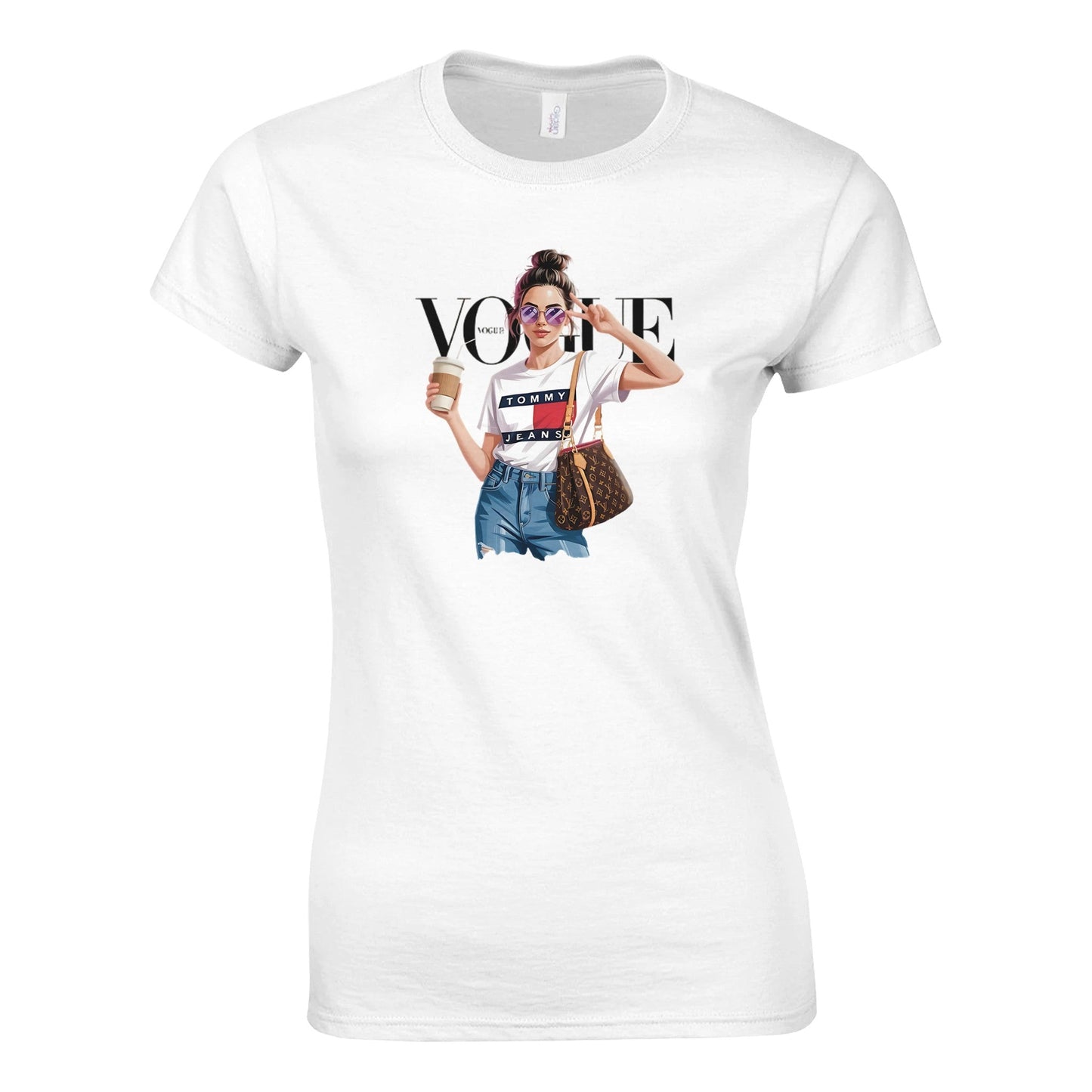 weißes vogue t-shirt für frauen mit modischem print und halbtaillierter passform aus weicher baumwolle