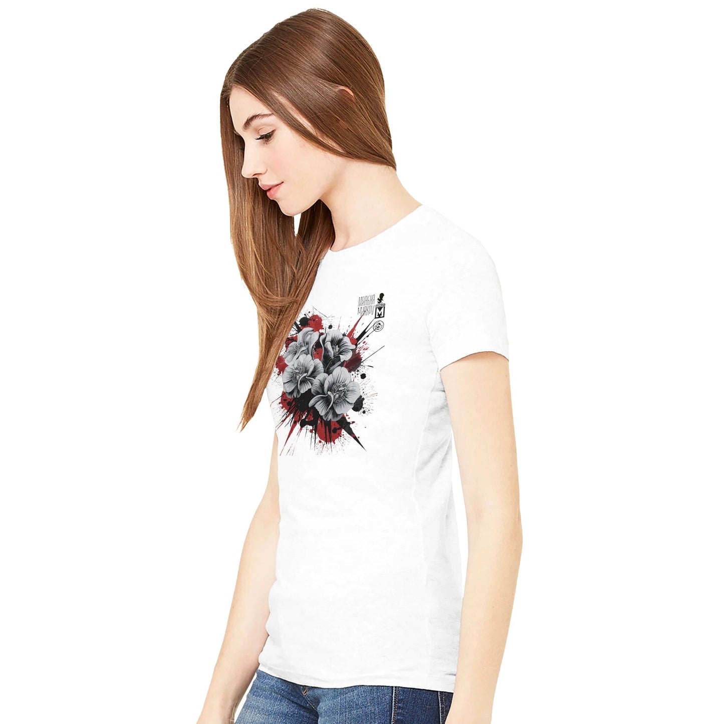 blütenzauber premium t-shirt mit floralem design aus atmungsaktiver baumwolle in weiß