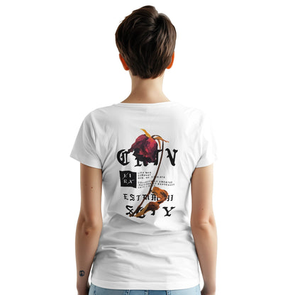 Weißes Lira Streetart Unisex T-Shirt aus schwerer Baumwolle mit urbanem Print auf der Rückseite