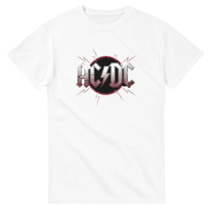 Weißes AC DC T-Shirt aus schwerer Baumwolle mit klassischem Schnitt und Band-Logo für Hard Rock Fans