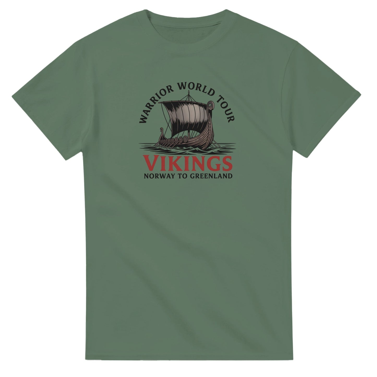 grünes wikinger t-shirt aus schwerer baumwolle mit klassischem schnitt und wikinger-schiff-print für echte männer
