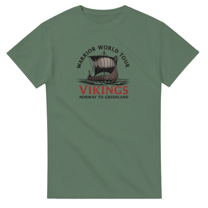 grünes Wikinger T-Shirt aus schwerer Baumwolle mit klassischem Schnitt und Wikinger-Schiff-Print für echte Männer