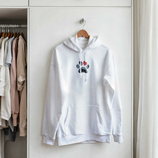 Weißer Hunde Liebhaber Hoodie mit Schäferhund Pfoten Design aus weichem Mischgewebe