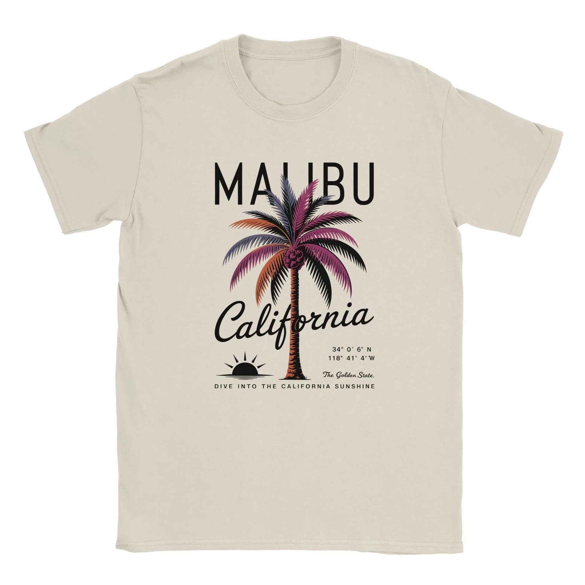 California Sunshine Sommer T-Shirt with Malibu palm tree graphic, soft seamless fabric, comfortable fit