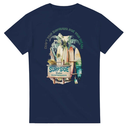 Sommer Surfside T-Shirt in navy with surfboard graphic, heavyweight cotton, relaxed fit, classic summer design