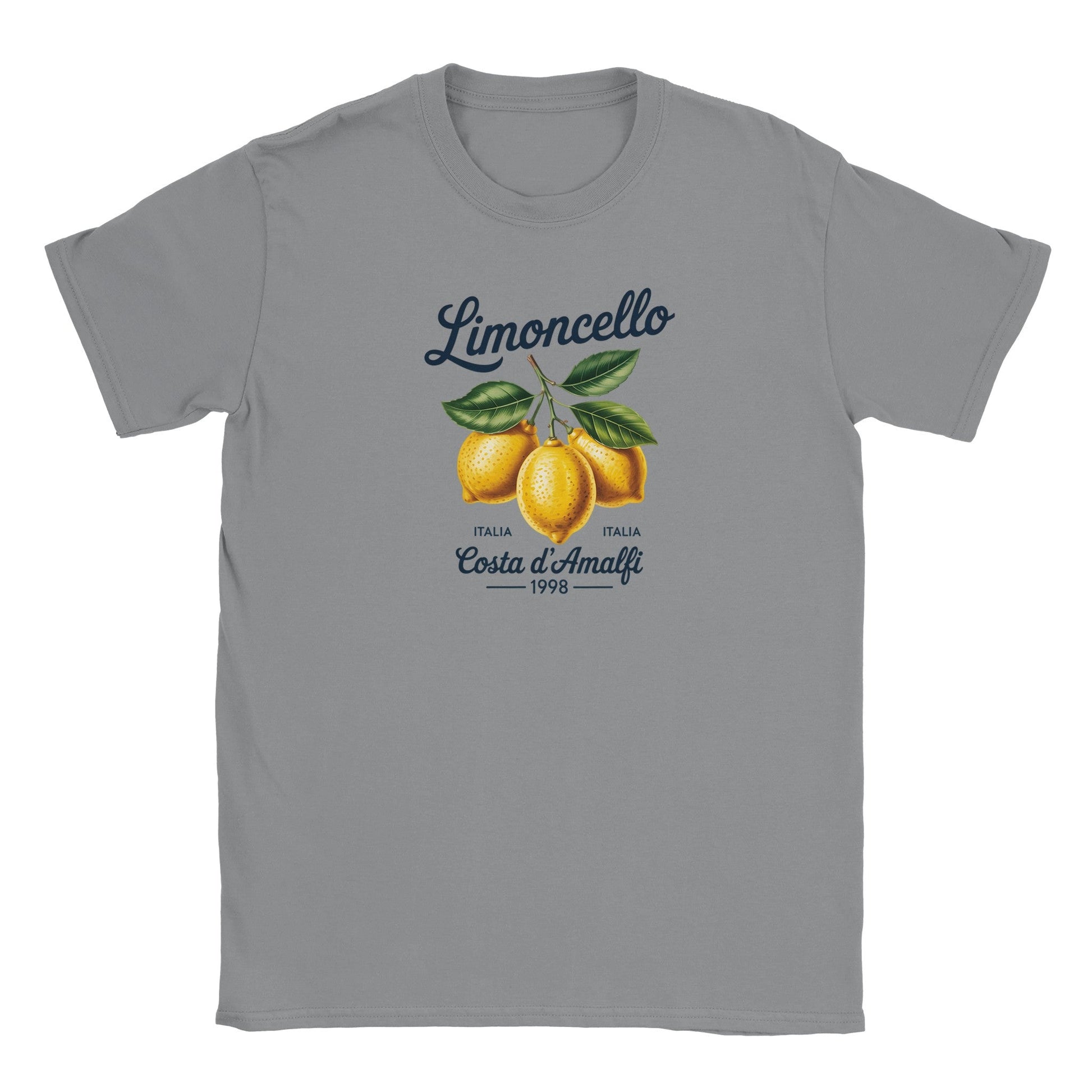 Limoncello Italien T-Shirt in Grau mit Zitronen-Motiv, weicher Stoff und nahtloser Kragen, ideal für den Sommer