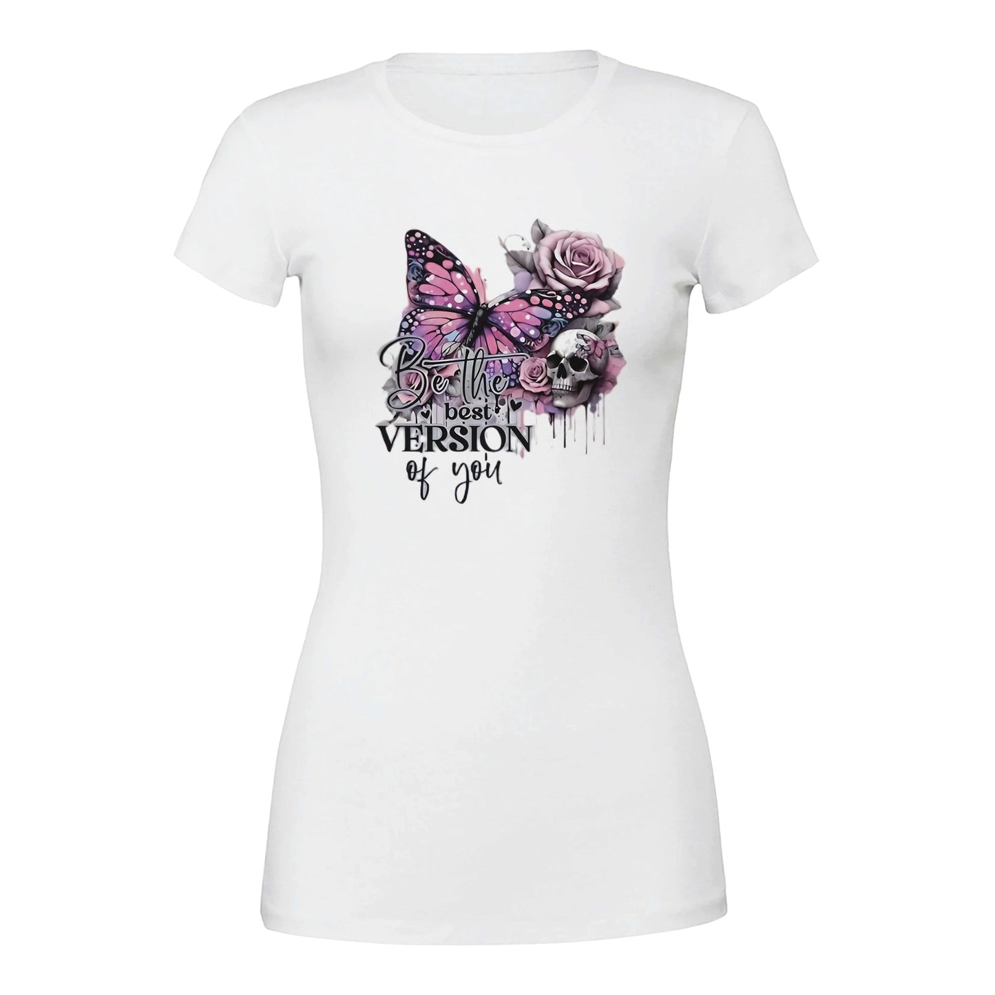 premium damen-crewneck-t-shirt aus weicher baumwolle mit "best of you"-schmetterling- und rosen-design, schmeichelhafte passform, weiß