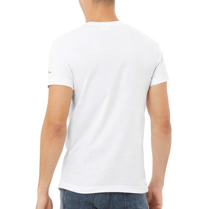 Premium Stickerei T-Shirt Lira Design unisex weiß, klassischer V-Ausschnitt, weiche Baumwolle, Rückansicht