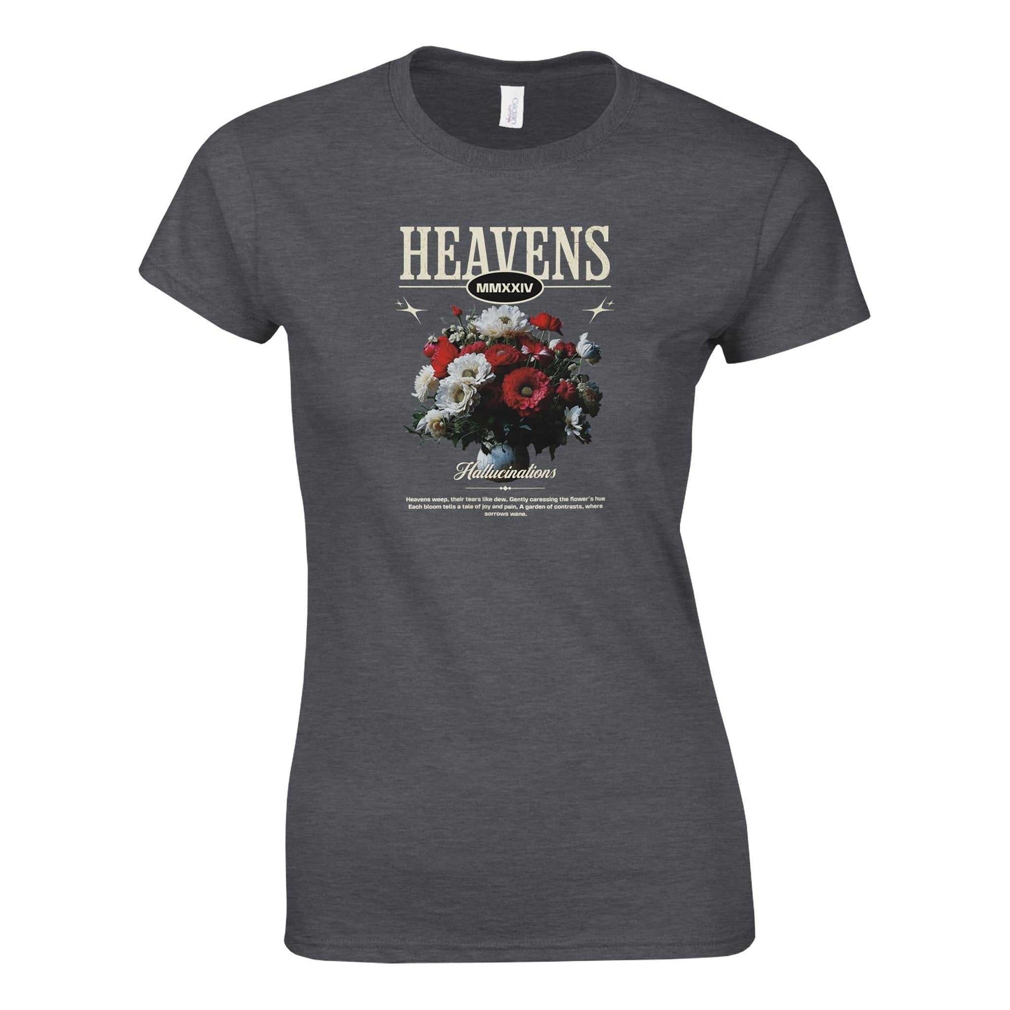 damen heavens crewneck t-shirt streetwear aus weicher 100% baumwolle mit floralem print und semipassender passform