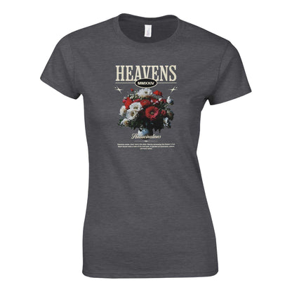 Damen Heavens Crewneck T-shirt Streetwear aus weicher 100% Baumwolle mit floralem Print und semipassender Passform