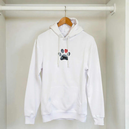 Weißer Hunde Liebhaber Hoodie mit Schäferhund Pfoten-Design und Kapuze, komfortabler Pullover aus Baumwoll-Polyester-Mischgewebe