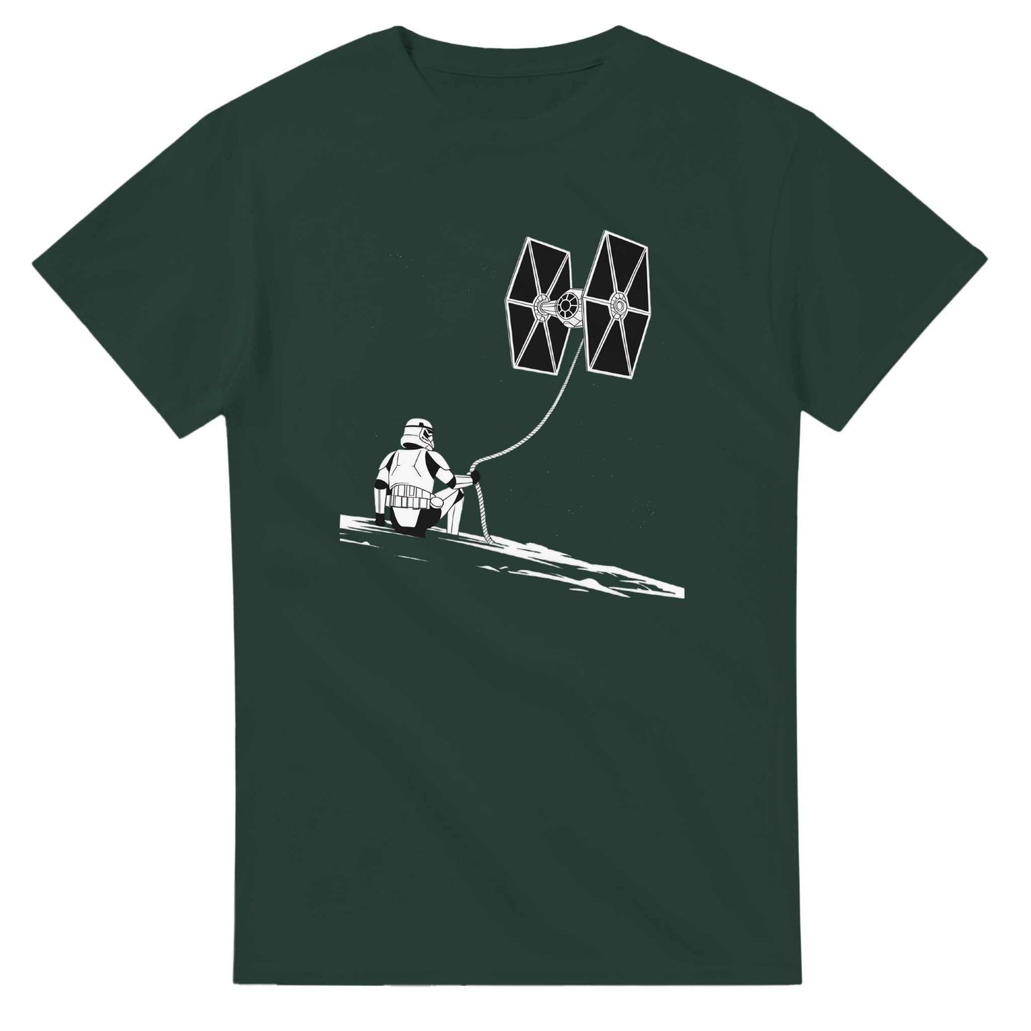 star wars fan t-shirt in heavy cotton with classic fit and stormtrooper flying tie fighter graphic