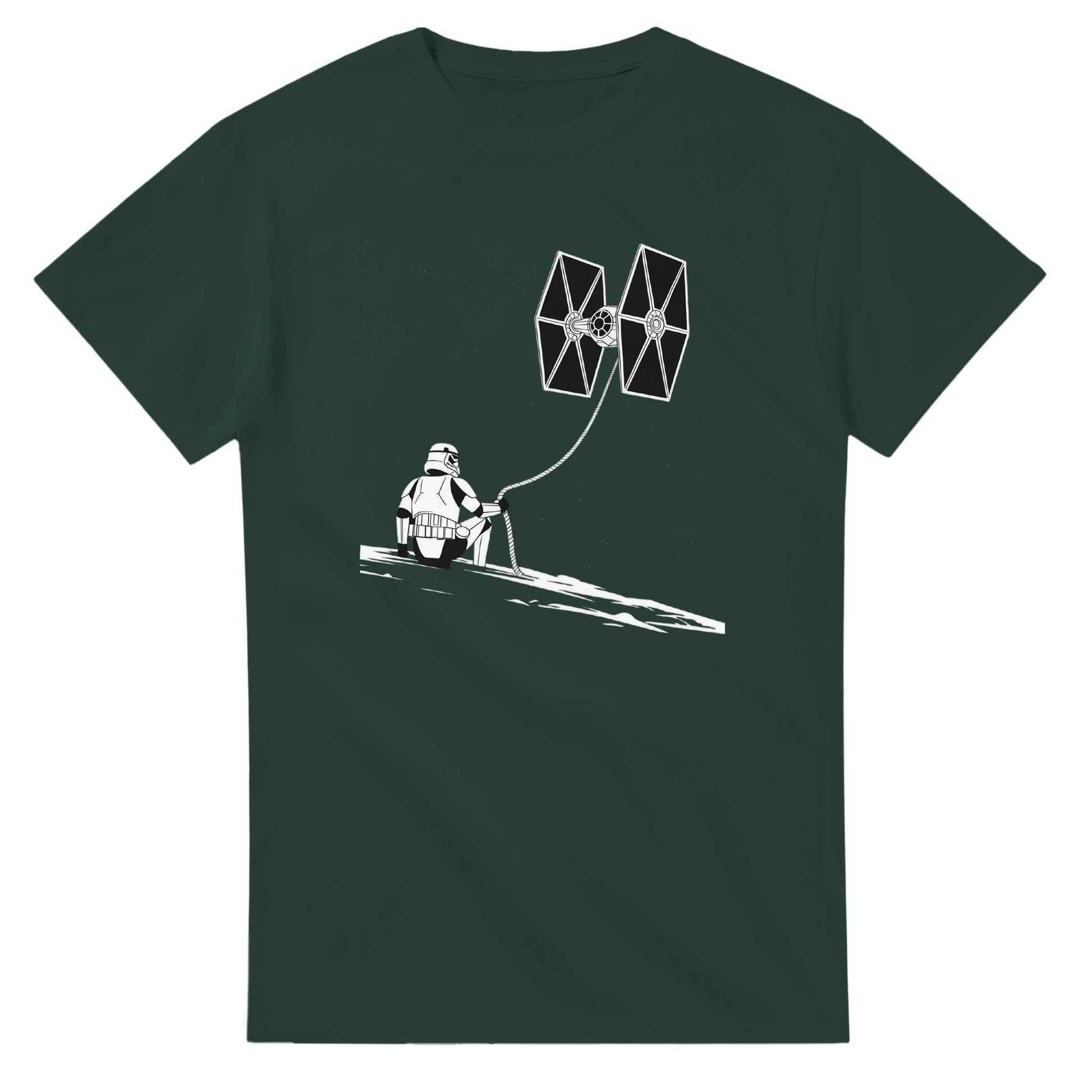 Star Wars Fan T-Shirt in heavy cotton with classic fit and stormtrooper flying TIE fighter graphic