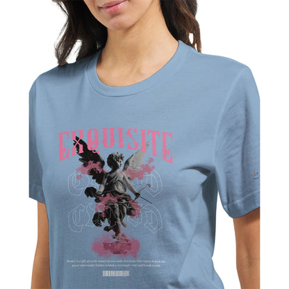 Unisex Crewneck T-Shirt aus weichem, langlebigem Airlume-Baumwolle mit modischem Engel-Print und seitlicher Taillierung, ideal für DTG-Druck.