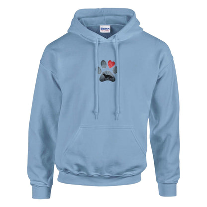 blauer Hunde Liebhaber Hoodie mit Schäferhund-Pfoten-Design und rotem Herz, komfortabler Mischgewebe-Pullover mit Kapuze und Kängurutasche
