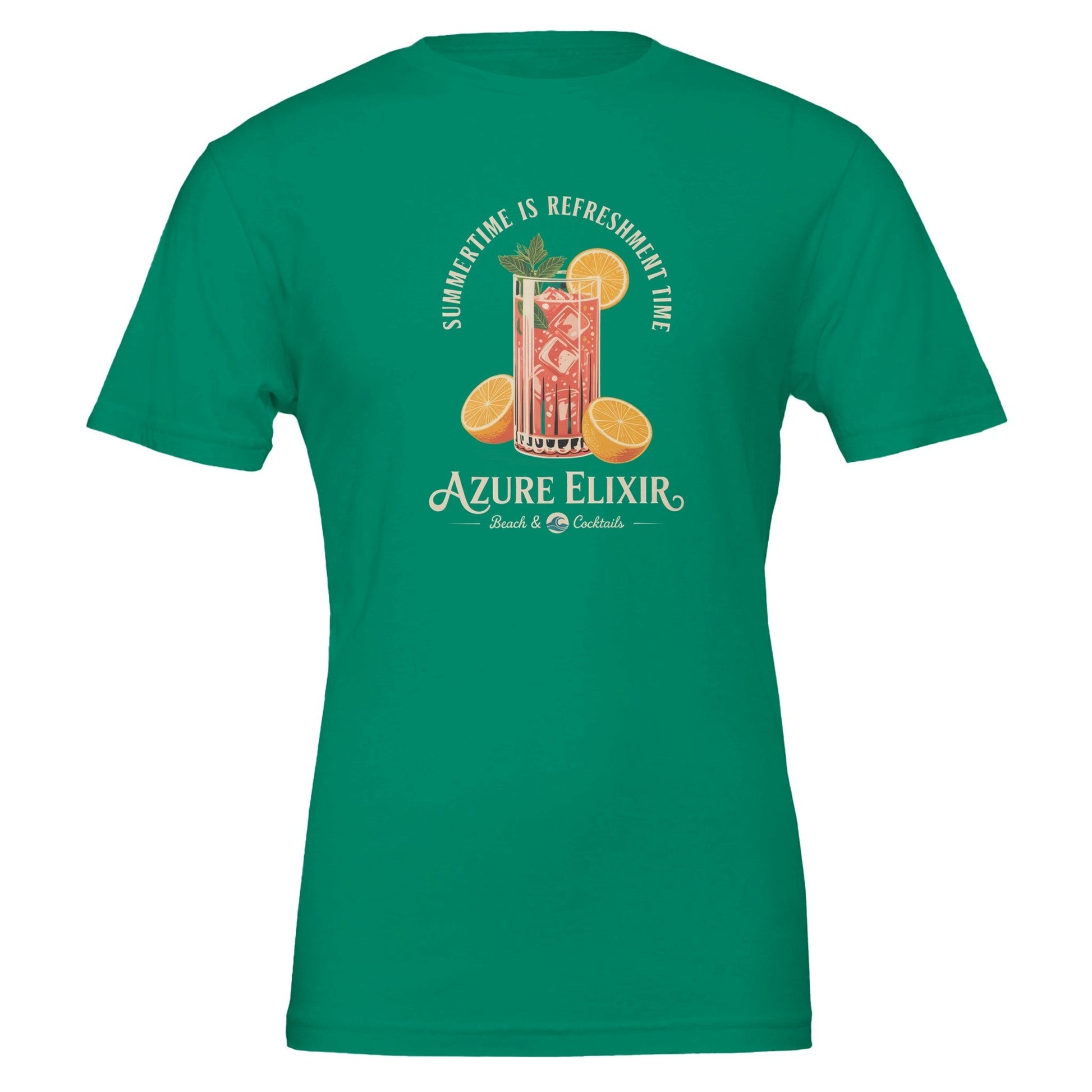 Grünes Sommer T-Shirt mit Cocktail-Print, Unisex, weich und atmungsaktiv, ideal für Strand und Bar