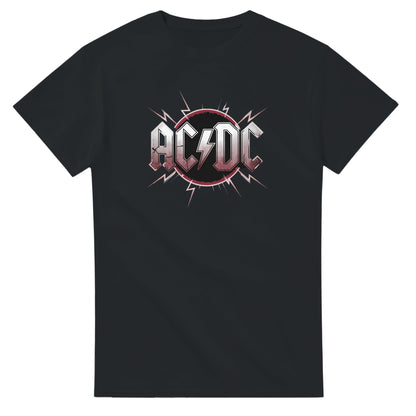 Schwarzes AC DC T-Shirt aus schwerer Baumwolle mit klassischem Fit und Rockband-Logo vorne
