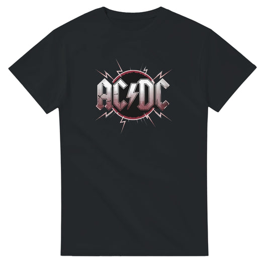 Schwarzes AC DC T-Shirt aus schwerer Baumwolle mit klassischem Fit und Rockband-Logo vorne