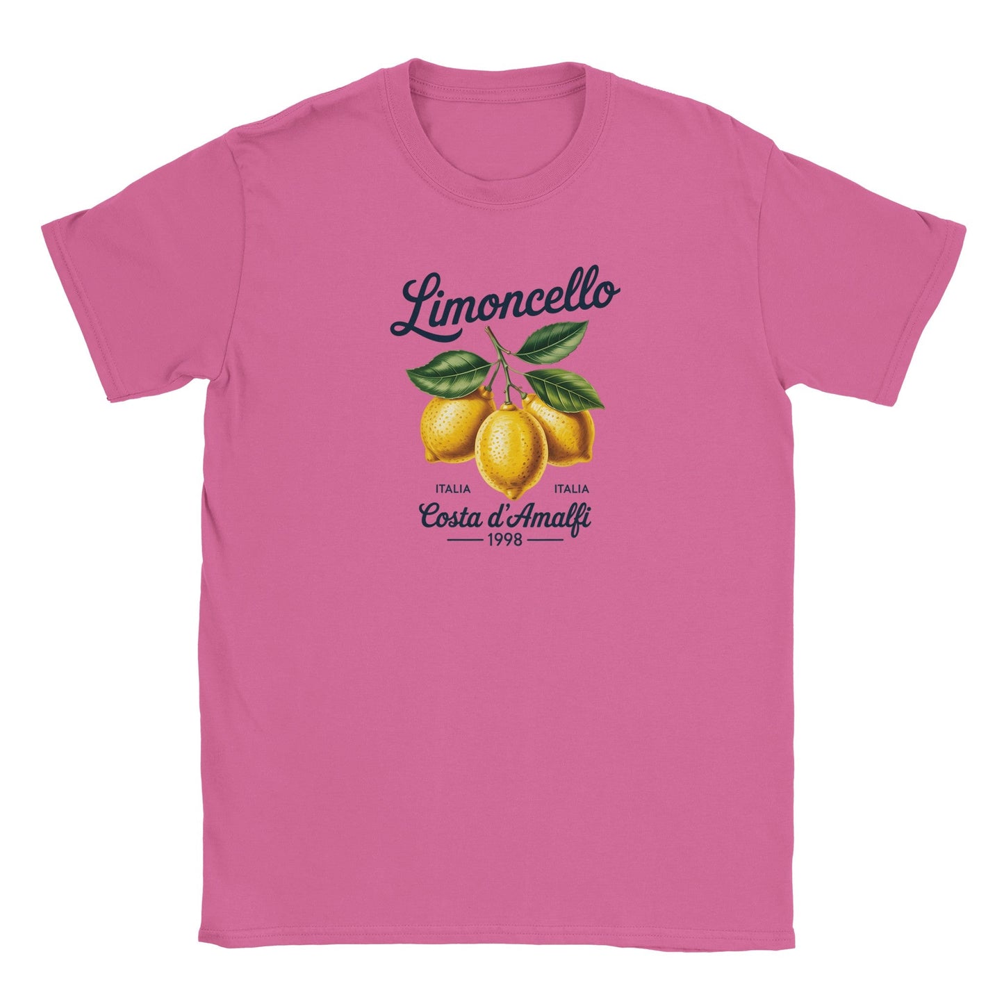 limoncello italien t-shirt in pink mit zitronen-design, weich und nahtlos, ideal für den sommer