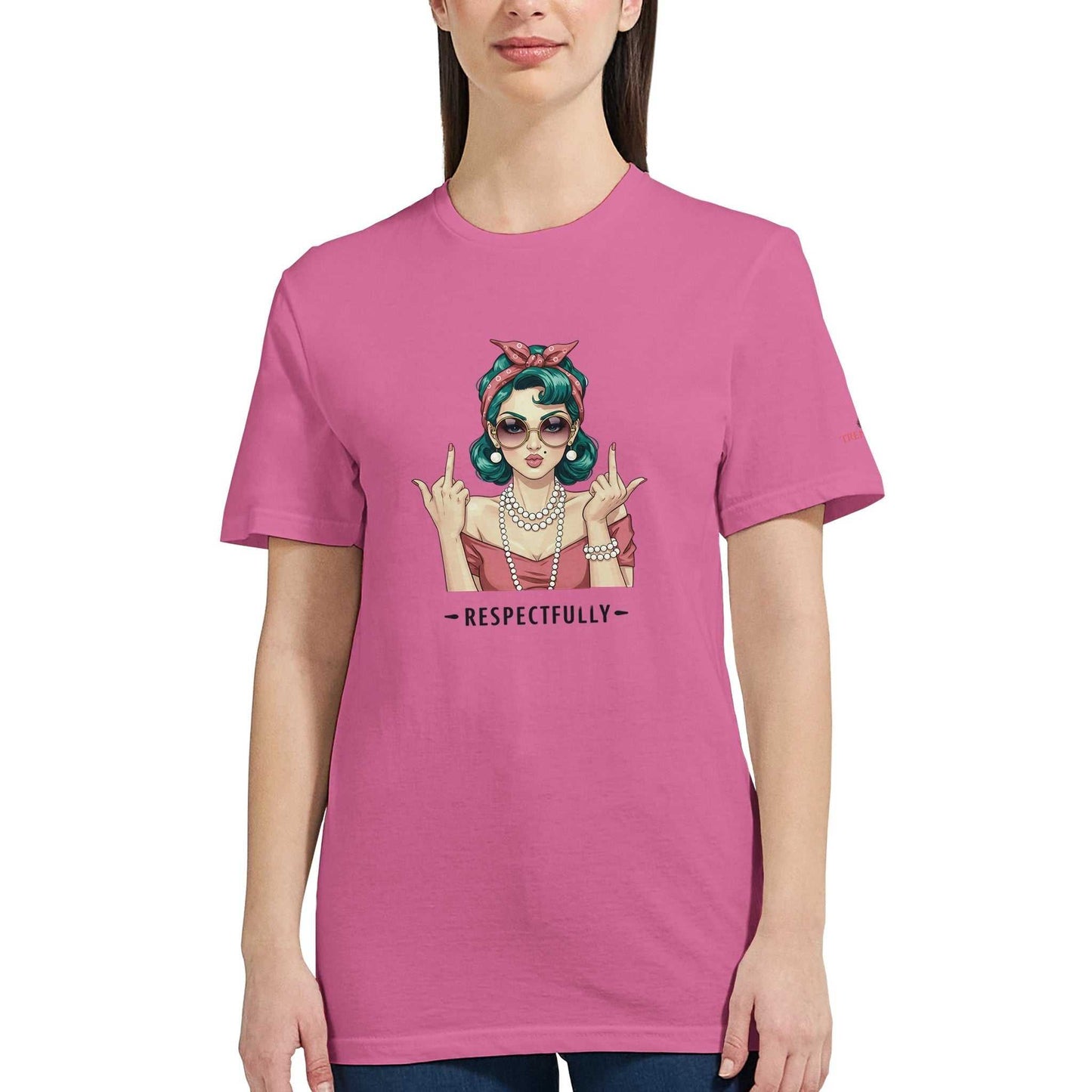 klassisches t-shirt mit weichem baumwollmaterial und auffälligem respectfully-design in pink