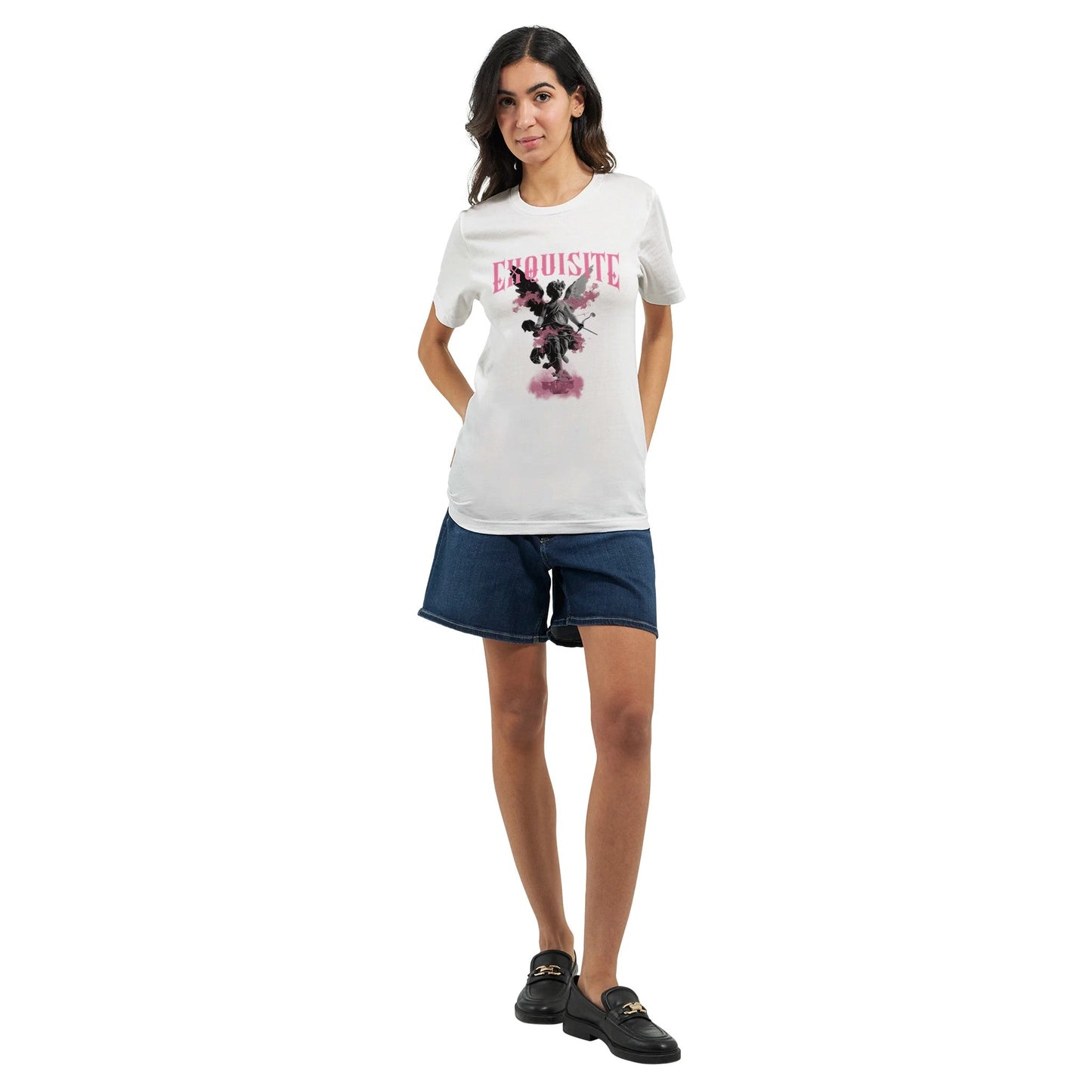 unisex crewneck t-shirt aus weicher, nachhaltiger baumwolle mit seitlicher naht und lebendigem dtg-druck in weiß