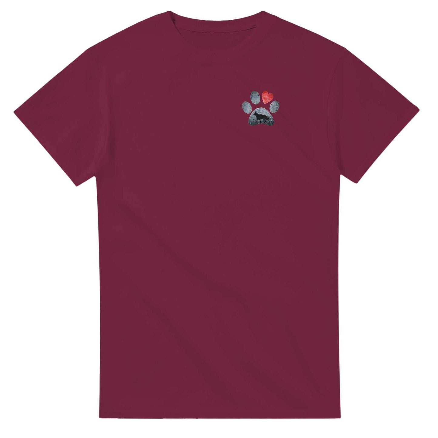 hund liebhaber t-shirt bordeauxrot mit pfoten-design, klassische passform, 100% baumwolle, langlebig und bequem
