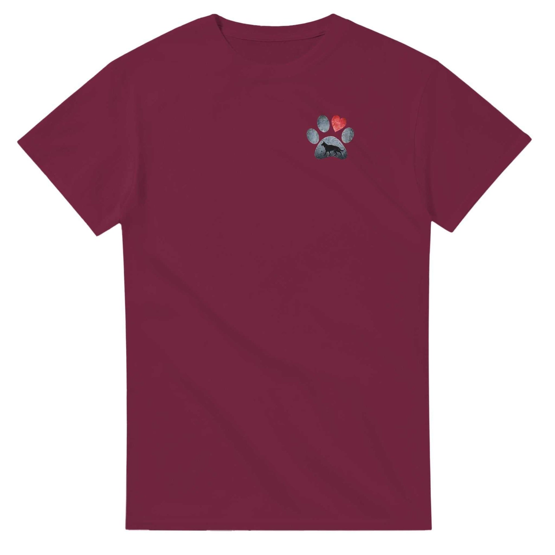 Hund Liebhaber T-Shirt bordeauxrot mit Pfoten-Design, klassische Passform, 100% Baumwolle, langlebig und bequem
