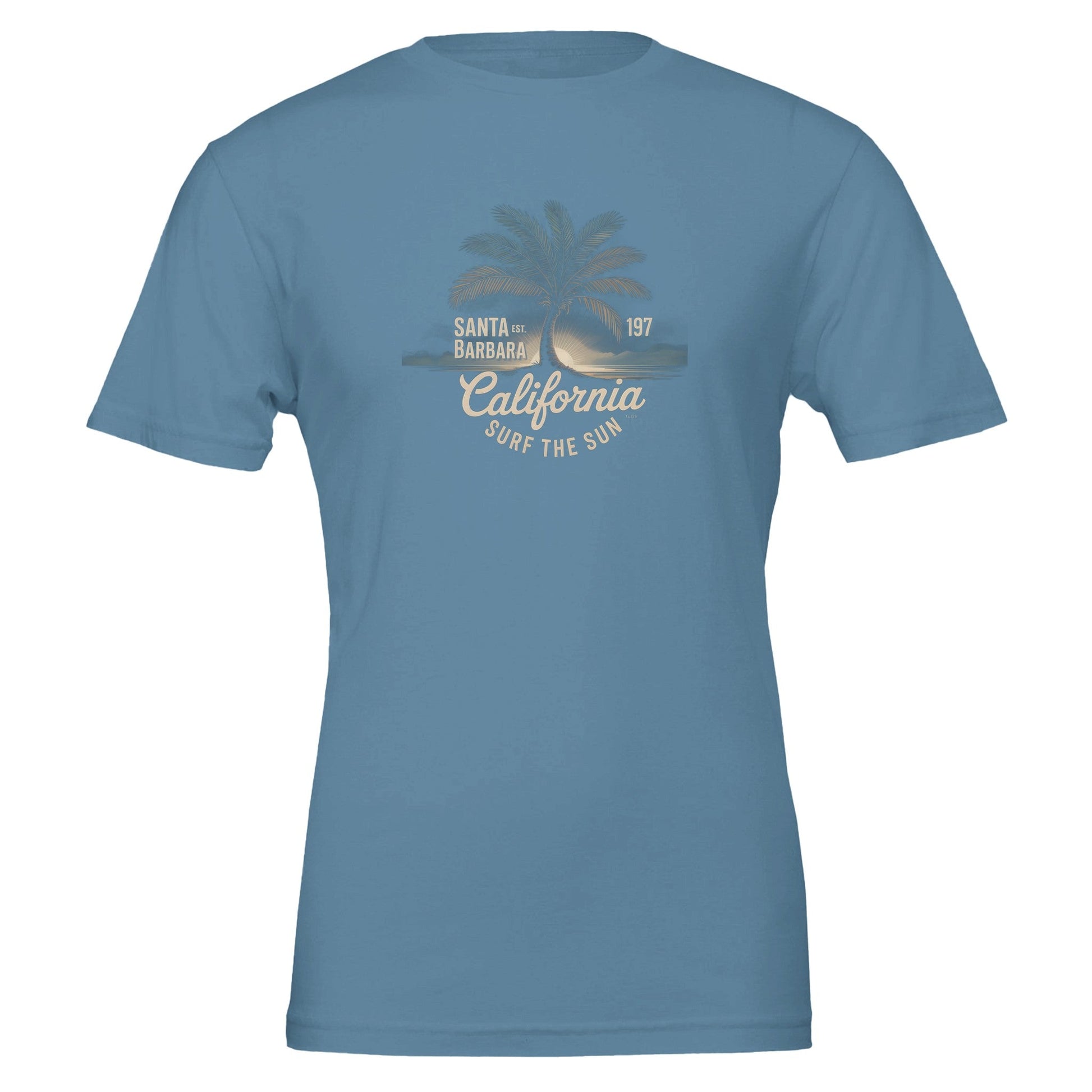 Blue Surfer T-Shirt Sommer with California surf graphic, soft eco-friendly cotton, unisex fit