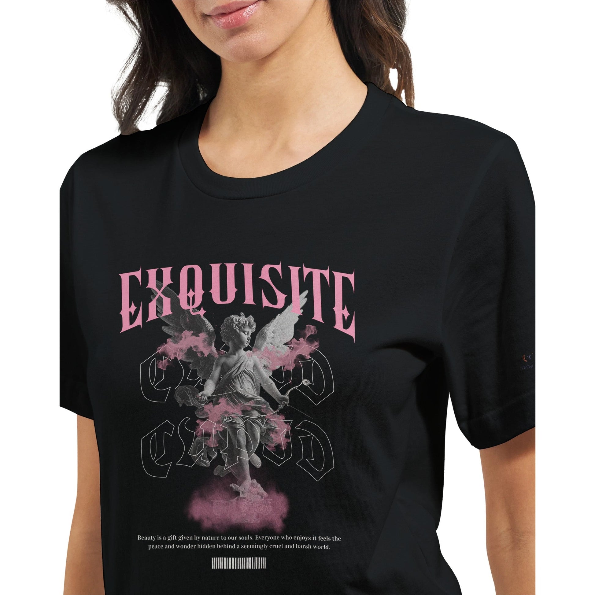 Unisex crewneck t-shirt with exquisite angel graphic design, soft 100% Airlume cotton, tailored fit, ideal for vibrant DTG printing