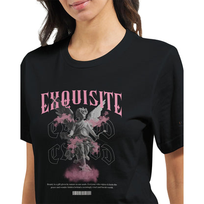 Unisex Crewneck T-shirt aus 100% Airlume Baumwolle mit weichem Griff und robustem Material, optimal für DTG Druck, schwarzes Design mit Exquisite Motiv.