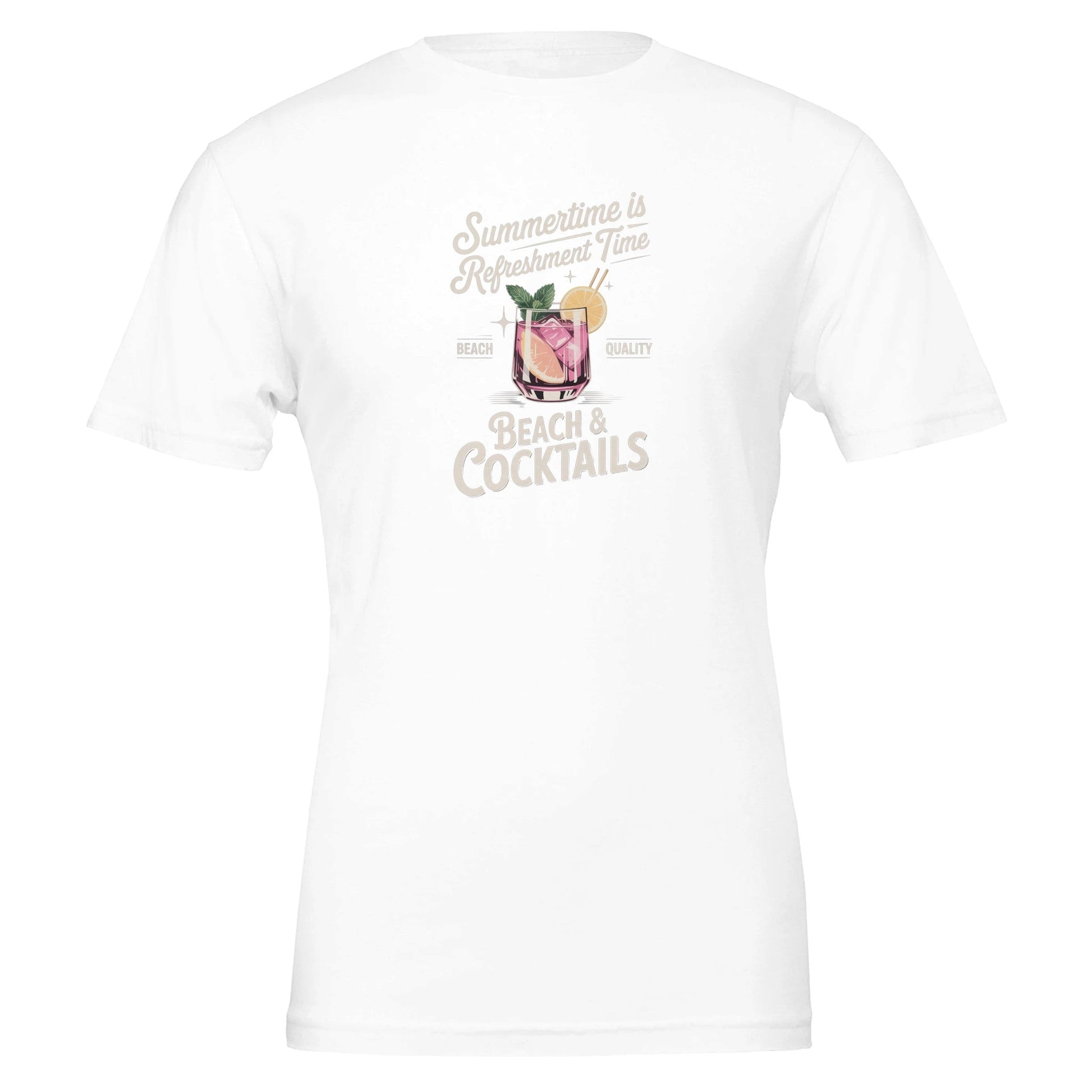 Weißes Premium Sommer Cocktail T-Shirt aus weicher, nachhaltiger Baumwolle mit sommerlichem Cocktail-Motiv und Unisex-Passform