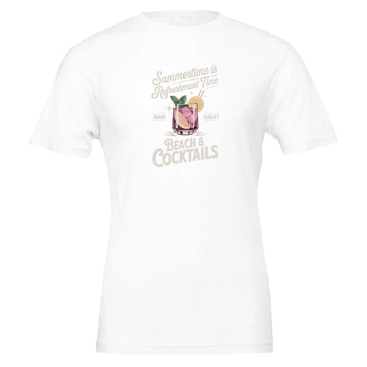 Weißes Premium Sommer Cocktail T-Shirt aus weicher, nachhaltiger Baumwolle mit sommerlichem Cocktail-Motiv und Unisex-Passform