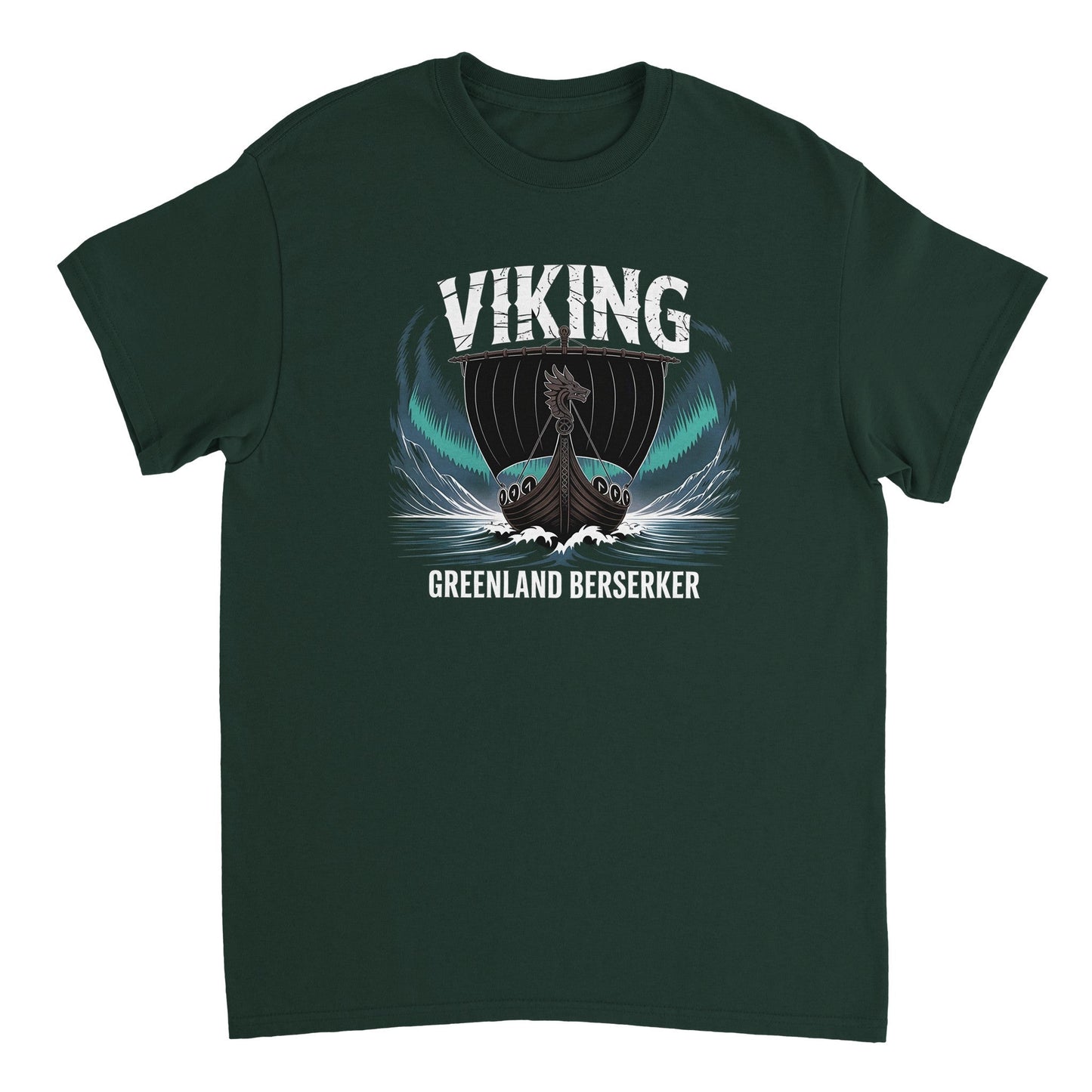 wikinger t-shirt für männer aus langlebiger baumwolle mit klassischem schnitt und wikinger schiff motiv grün
